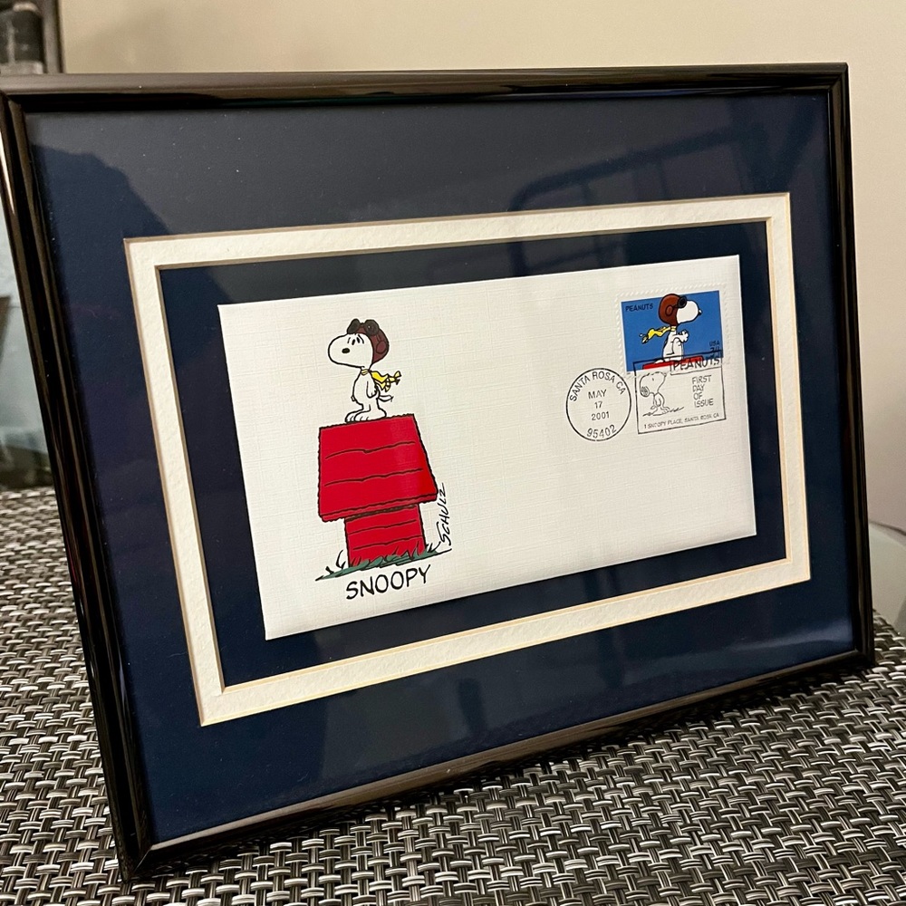 Peanuts First Day of Issue Postage Stamp. Framed and doubled matted.